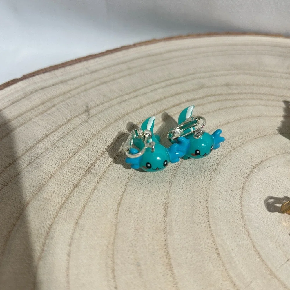 Girls Clip On Earring Lot Of‎ 6 Pair | Axolotls Flowers Macarons Hearts Stars